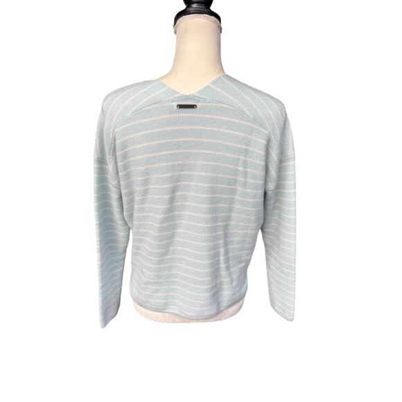 Carve Designs Zella Merino Wool Stripe 3/4 Sleeve V Neck Sweater Ice Stripe - S - Picture 5 of 7
